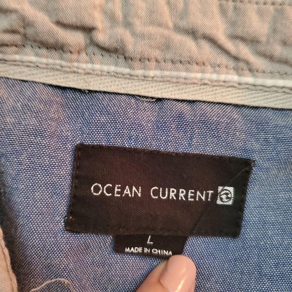 Short Sleeve Grey Striped Men's Shirt Large Button Up - Picture 3 of 3